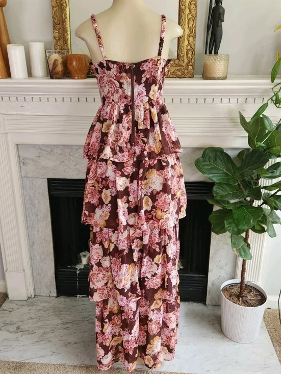Windsor Brown Floral Maxi Dress Size Medium Pink Boho Fairy Whimsigoth - Picture 4 of 5